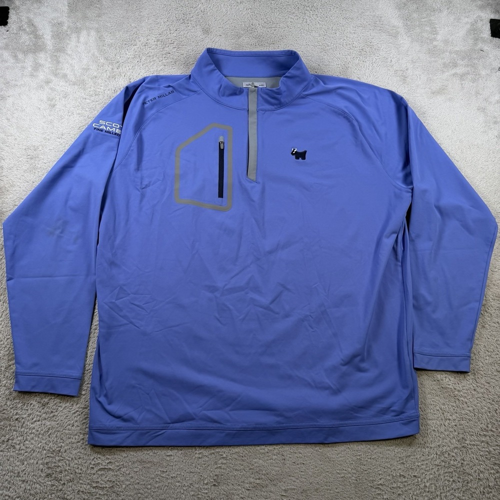 Peter Millar Scotty Cameron 1/4 Zip Pullover Mens 2XL Blue Golf Performance Dog